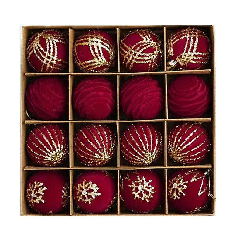 Wine Red Christmas Ball Ornaments – 12/16pcs 6cm Flocked Holiday Tree Decorations
