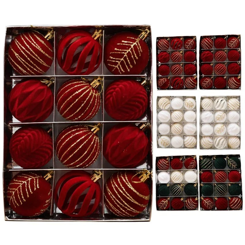 Wine Red Christmas Ball Ornaments – 12/16pcs 6cm Flocked Holiday Tree Decorations