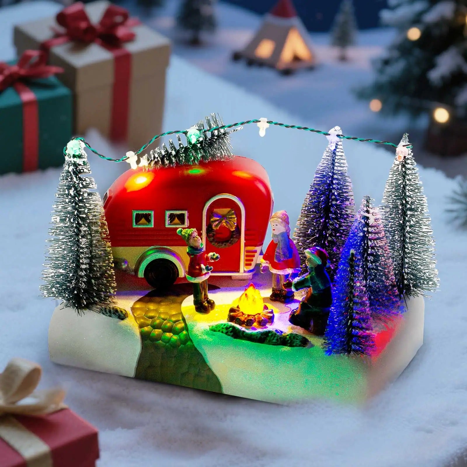Christmas Camper Caravan LED Figurine – Holiday Light-Up Village Scene