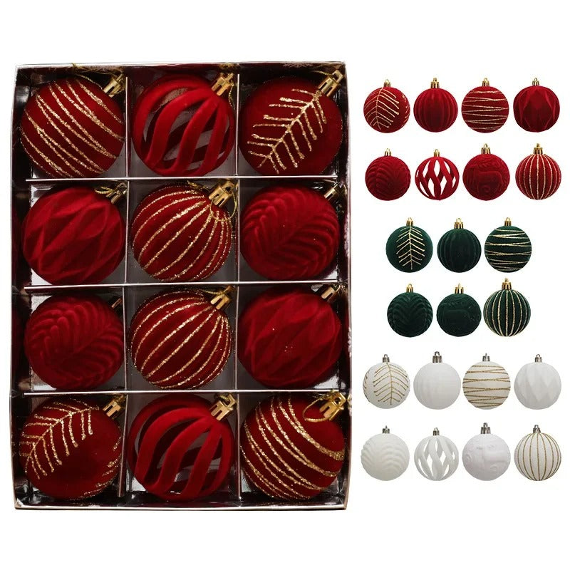 Wine Red Christmas Ball Ornaments – 12/16pcs 6cm Flocked Holiday Tree Decorations