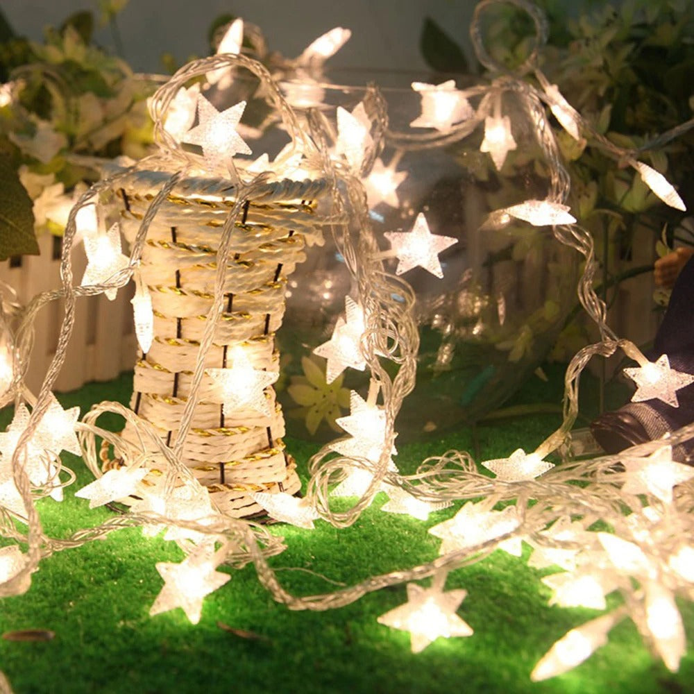 LED Star String Lights – 1.5m / 3m / 6m / 10m Fairy Curtain Garland (Battery/USB Powered)