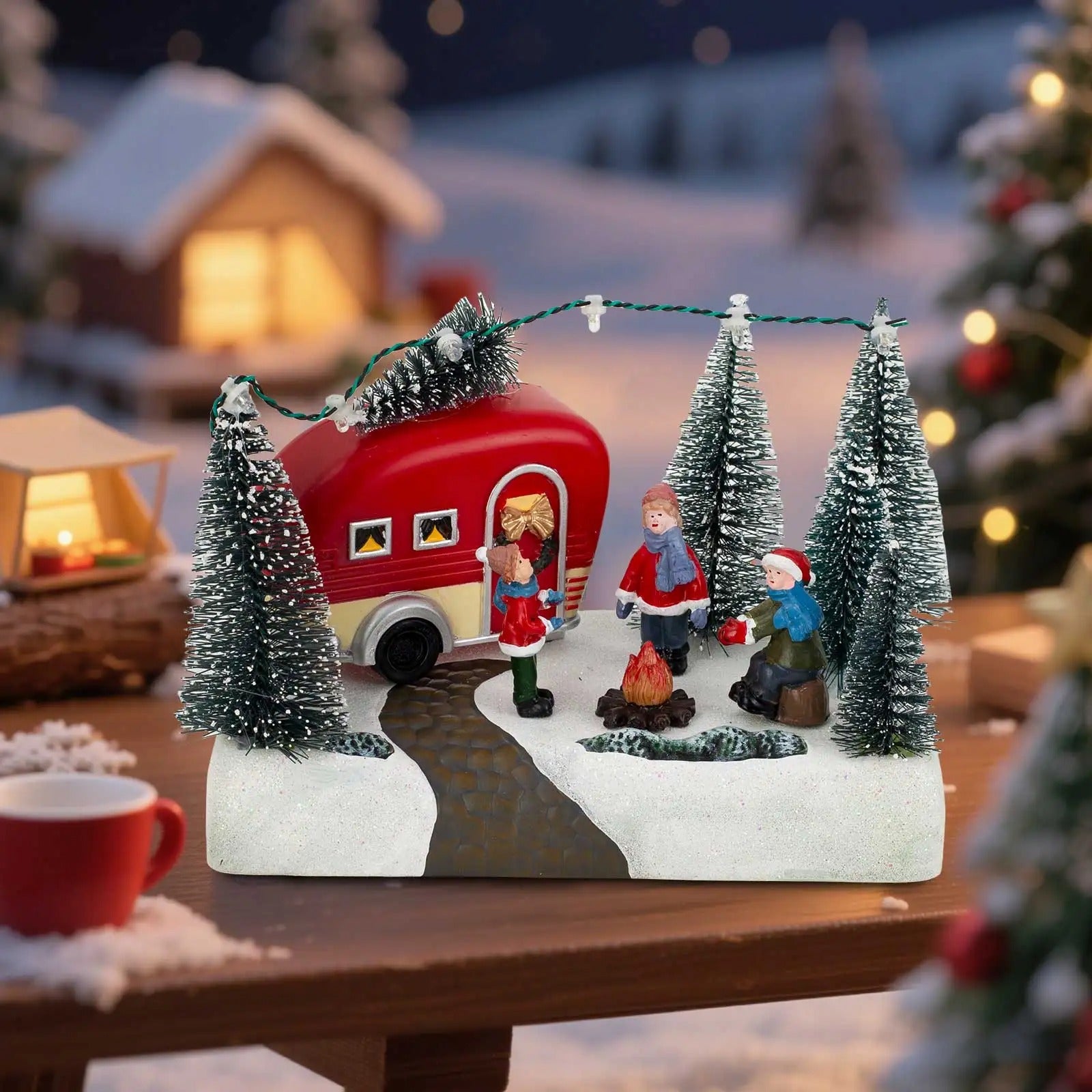 Christmas Camper Caravan LED Figurine – Holiday Light-Up Village Scene
