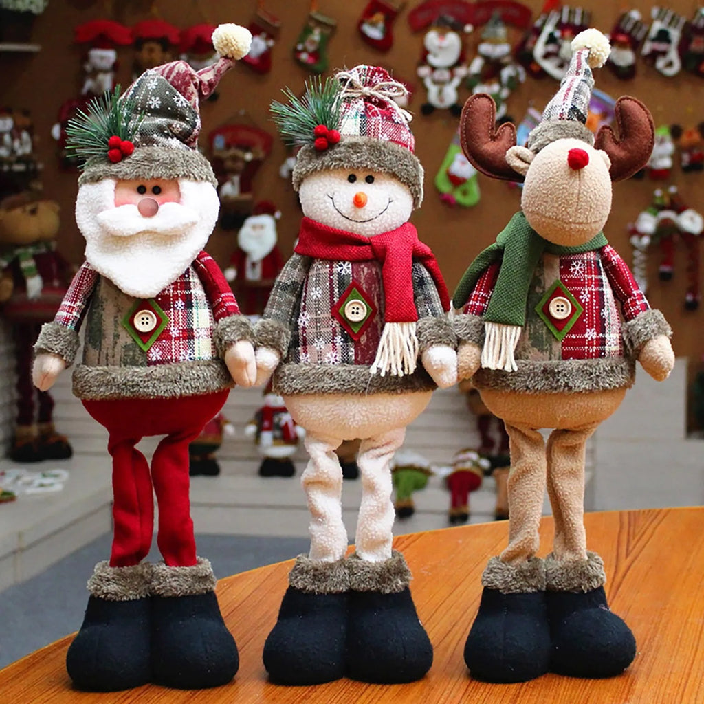3PCS Christmas Decorative Dolls – Santa Claus, Snowman & Reindeer Standing Ornaments