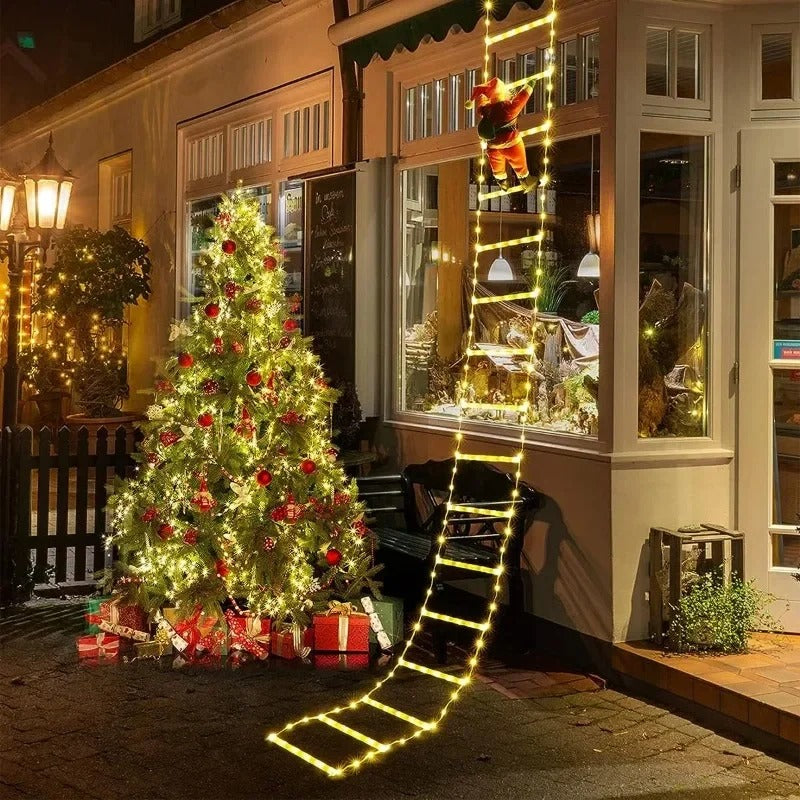 Santa Claus Climbing Ladder Light – 3M Warm LED Christmas Decoration (USB Powered)