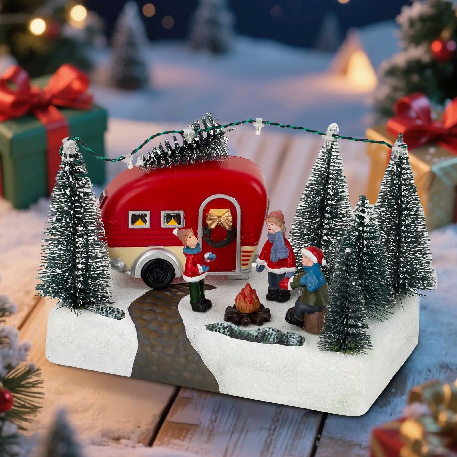 Christmas Camper Caravan LED Figurine – Holiday Light-Up Village Scene
