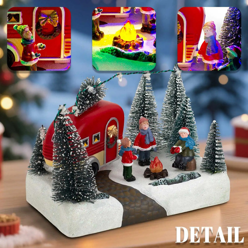 Christmas Camper Caravan LED Figurine – Holiday Light-Up Village Scene