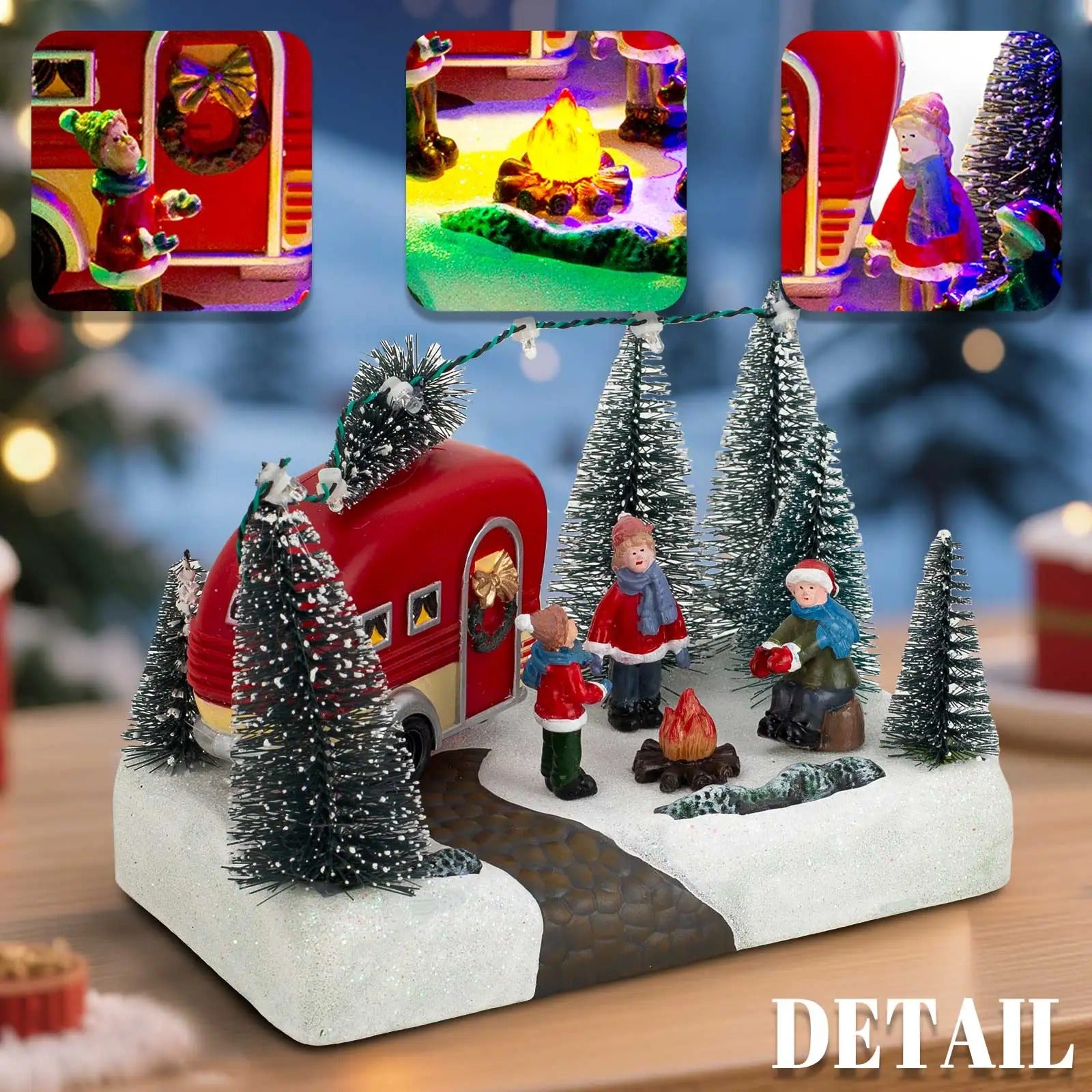 Christmas Camper Caravan LED Figurine – Holiday Light-Up Village Scene
