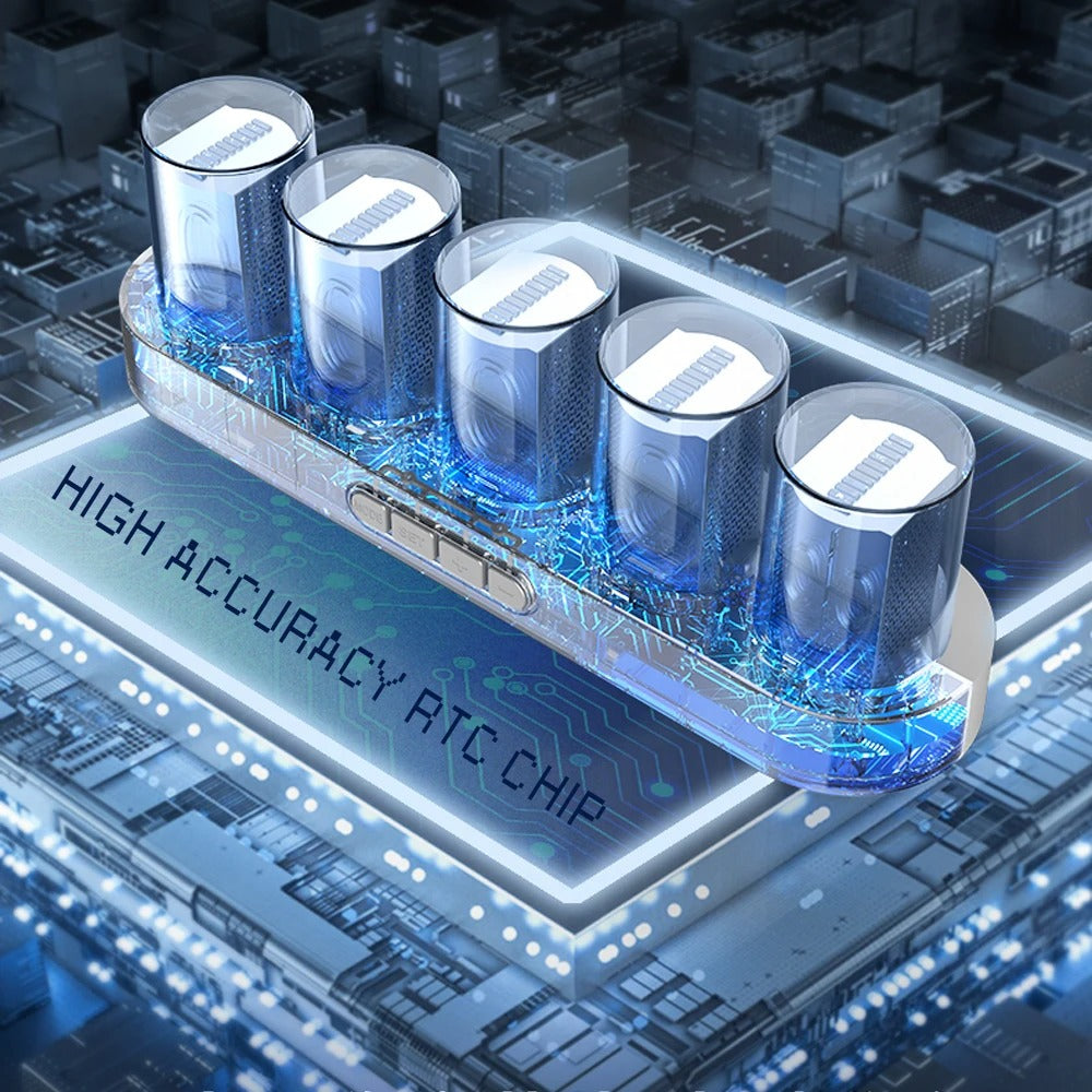 Digital Nixie Tube Clock with RGB LED Glows for Game Room Desktop Decoration.