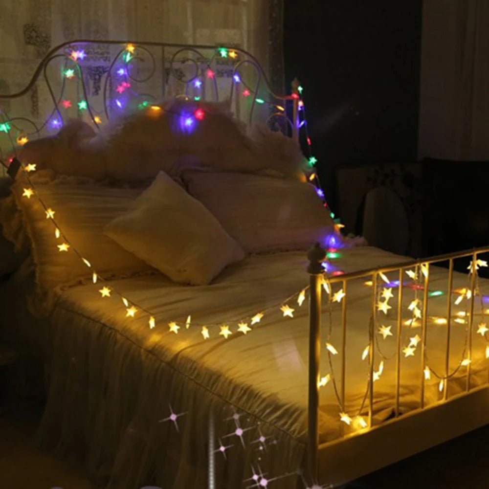 LED Star String Lights – 1.5m / 3m / 6m / 10m Fairy Curtain Garland (Battery/USB Powered)
