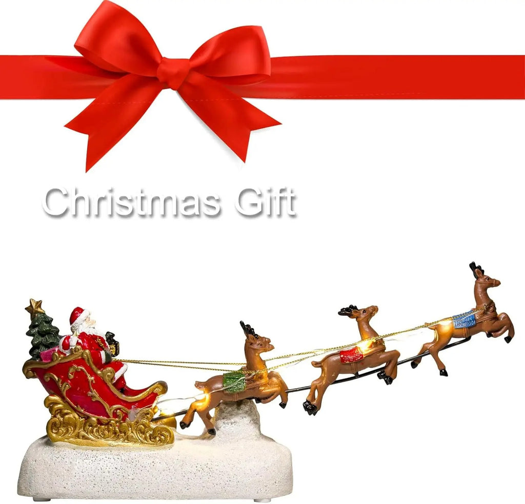 Santa Claus Sleigh & Reindeer LED Figurine – Christmas Village Tabletop Decoration