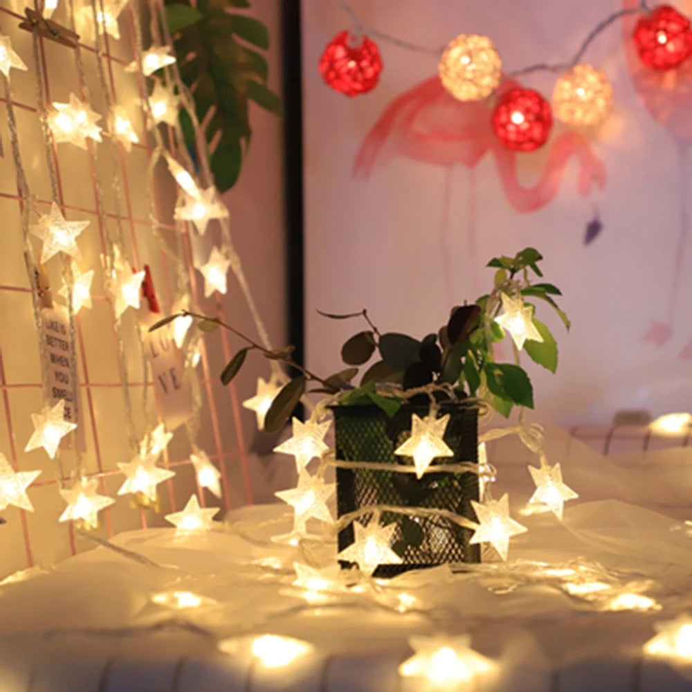 LED Star String Lights – 1.5m / 3m / 6m / 10m Fairy Curtain Garland (Battery/USB Powered)