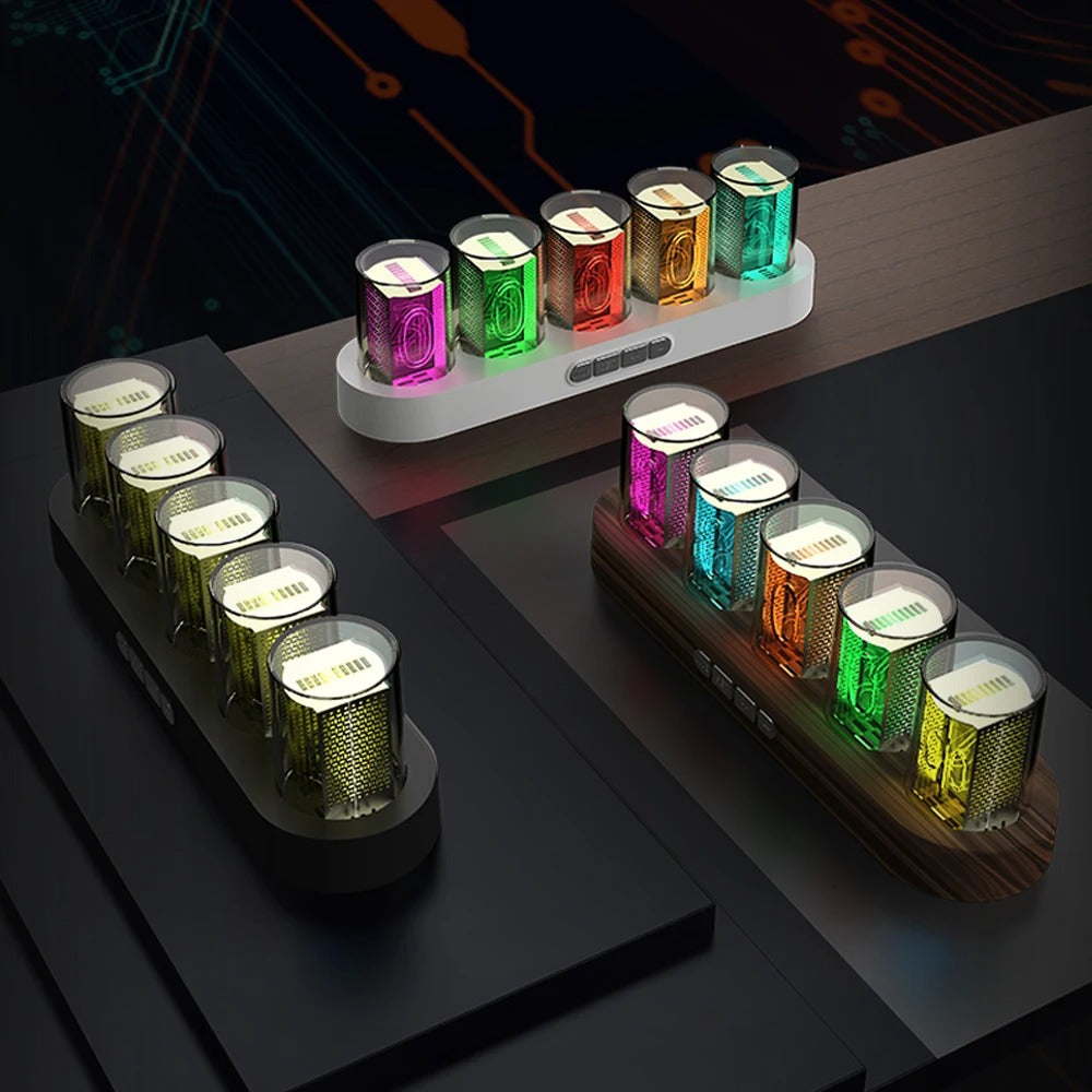 Digital Nixie Tube Clock with RGB LED Glows for Game Room Desktop Decoration.