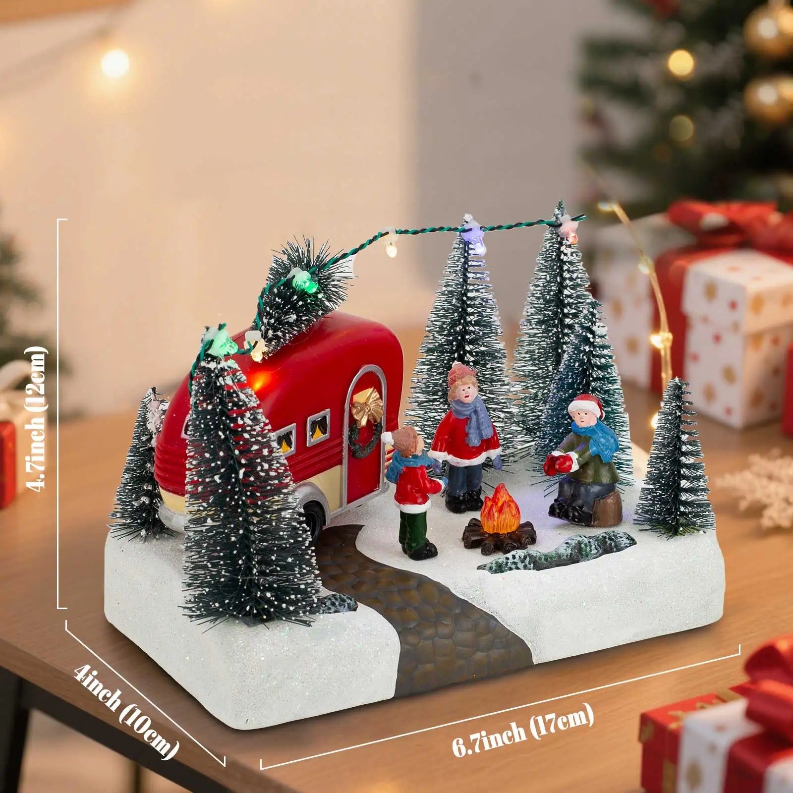 Christmas Camper Caravan LED Figurine – Holiday Light-Up Village Scene