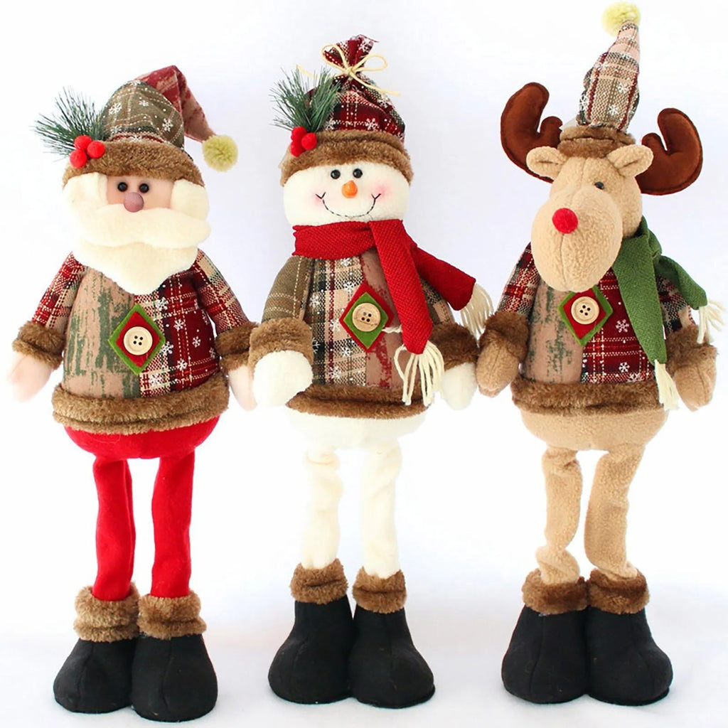 3PCS Christmas Decorative Dolls – Santa Claus, Snowman & Reindeer Standing Ornaments