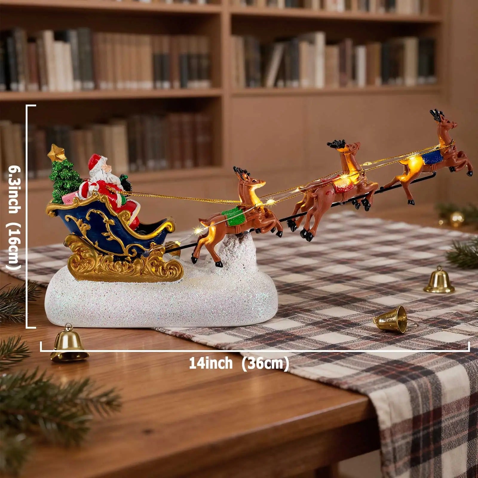 Santa Claus Sleigh & Reindeer LED Figurine – Christmas Village Tabletop Decoration