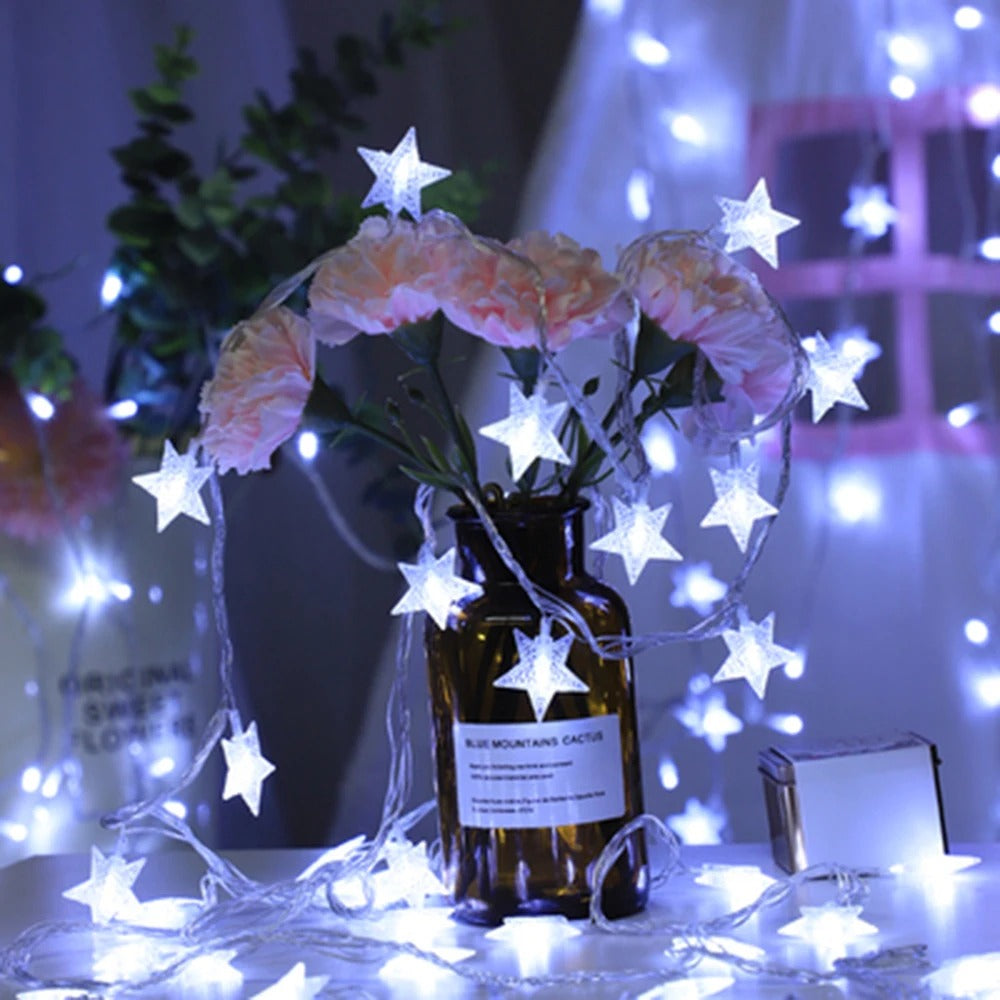 LED Star String Lights – 1.5m / 3m / 6m / 10m Fairy Curtain Garland (Battery/USB Powered)