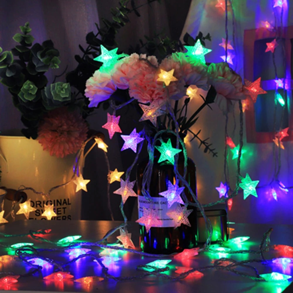 LED Star String Lights – 1.5m / 3m / 6m / 10m Fairy Curtain Garland (Battery/USB Powered)